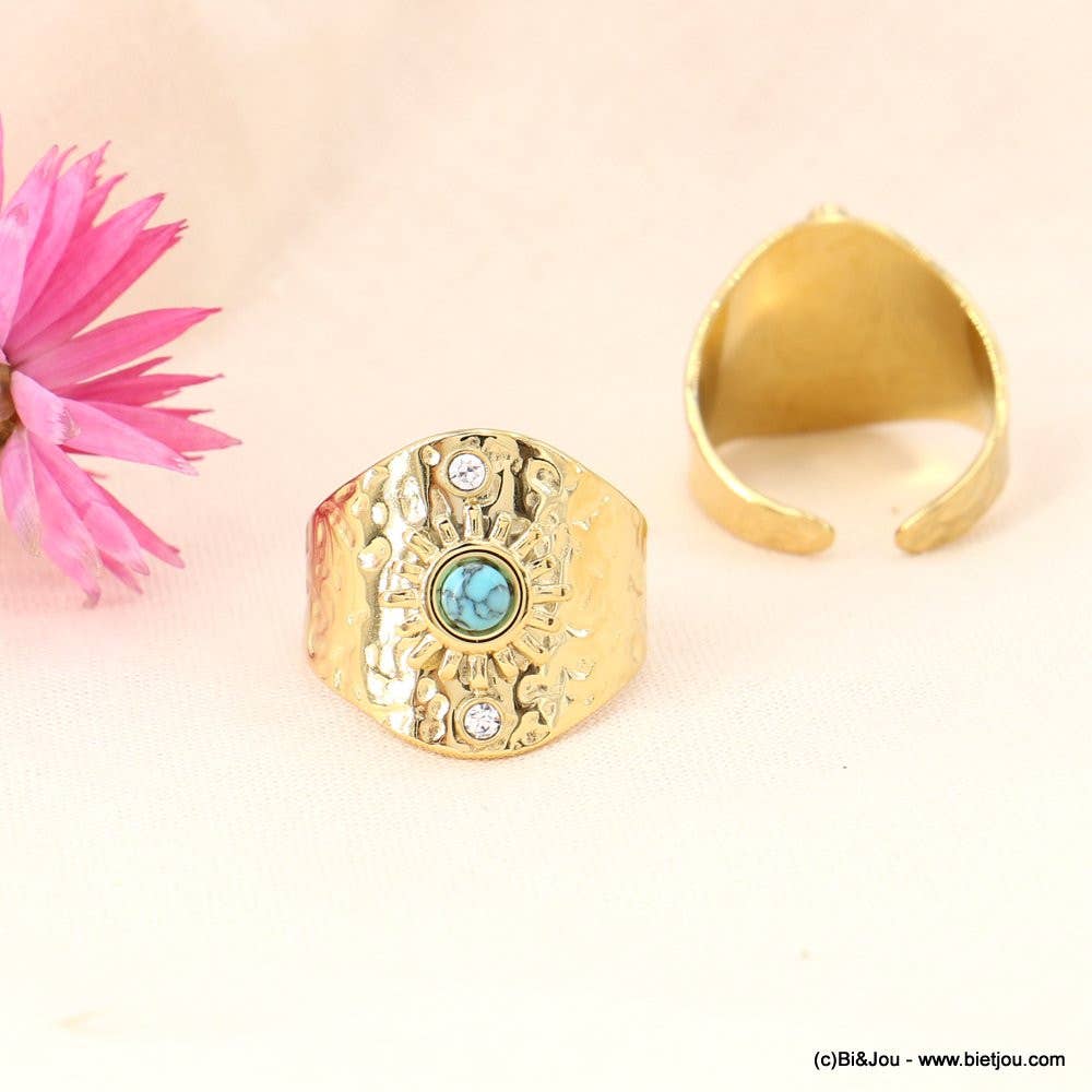 Anillo de nácar con piedra solar Azul turquesa