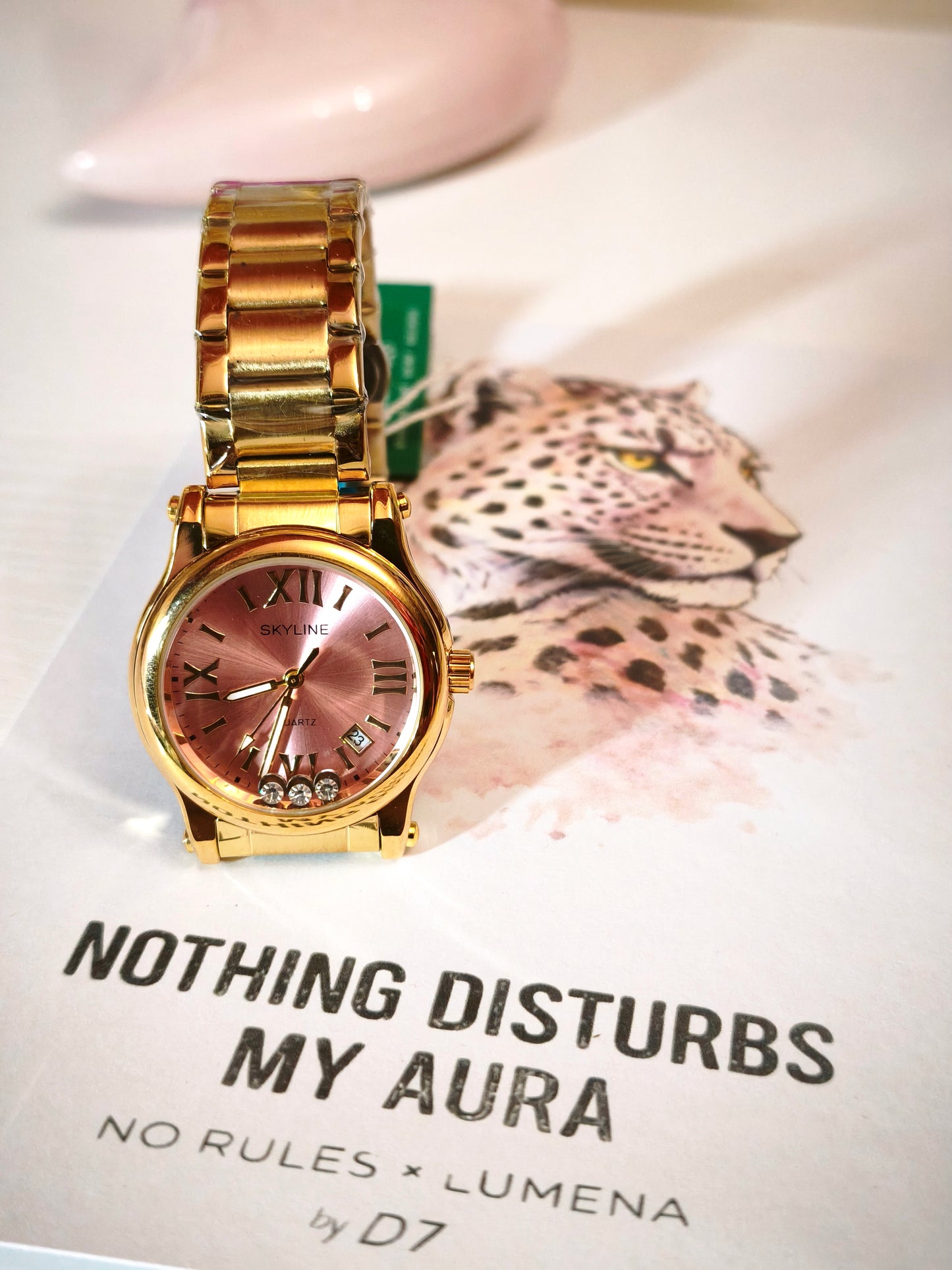 Reloj Esfera Rosa & Brillos Skyline - Oro