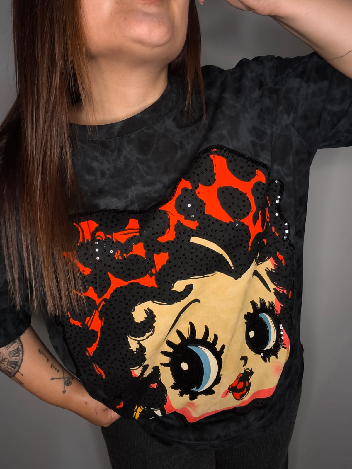 Camiseta Betty Boop Oversize Efecto Lavado