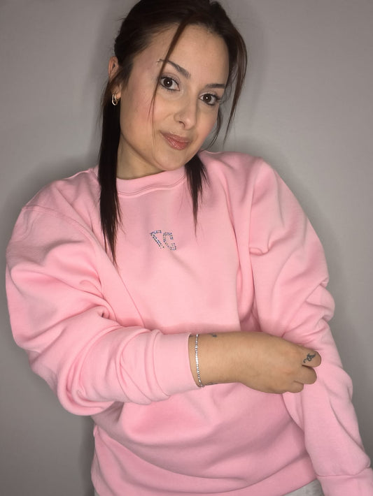 Sudadera holgada rosa con logotipo en Strass hecho a mano | Colección Aura