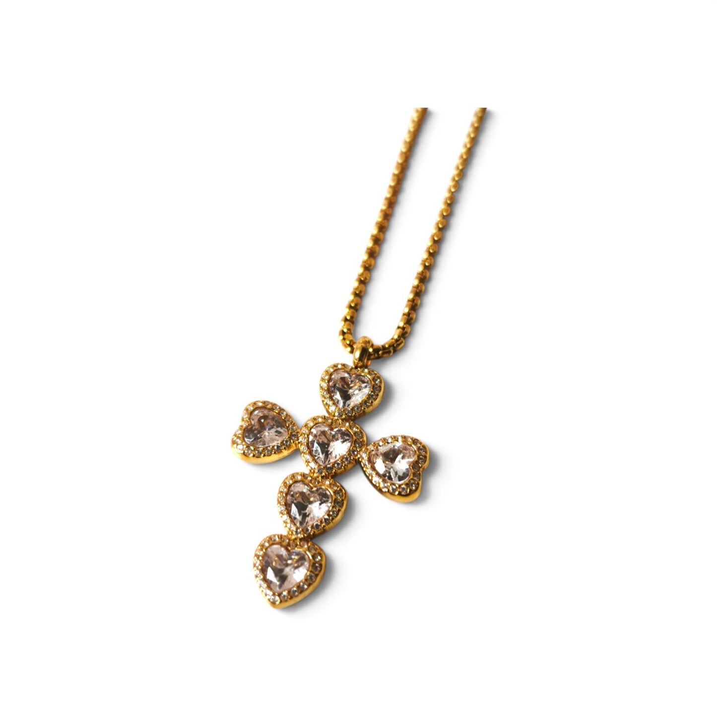 Collar Corazones Cruz Oro
