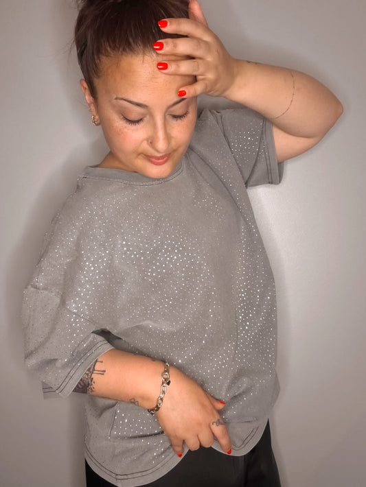 Camiseta Queen Strass Gris - Over