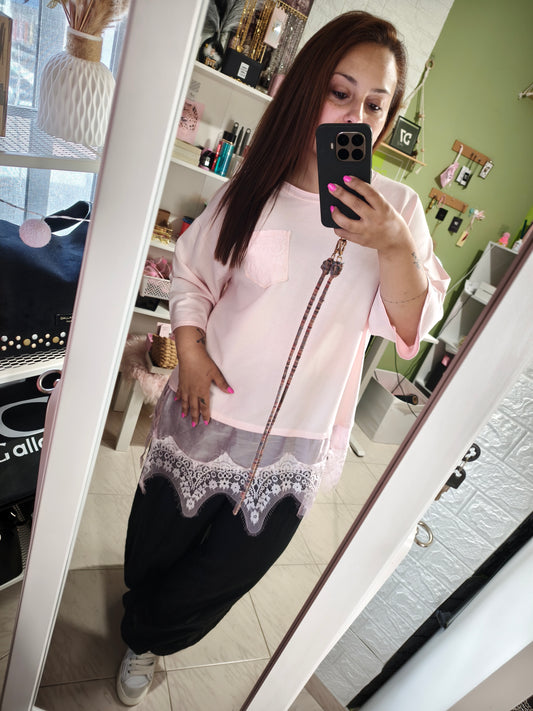 Camiseta Ibiza Encaje Rosa