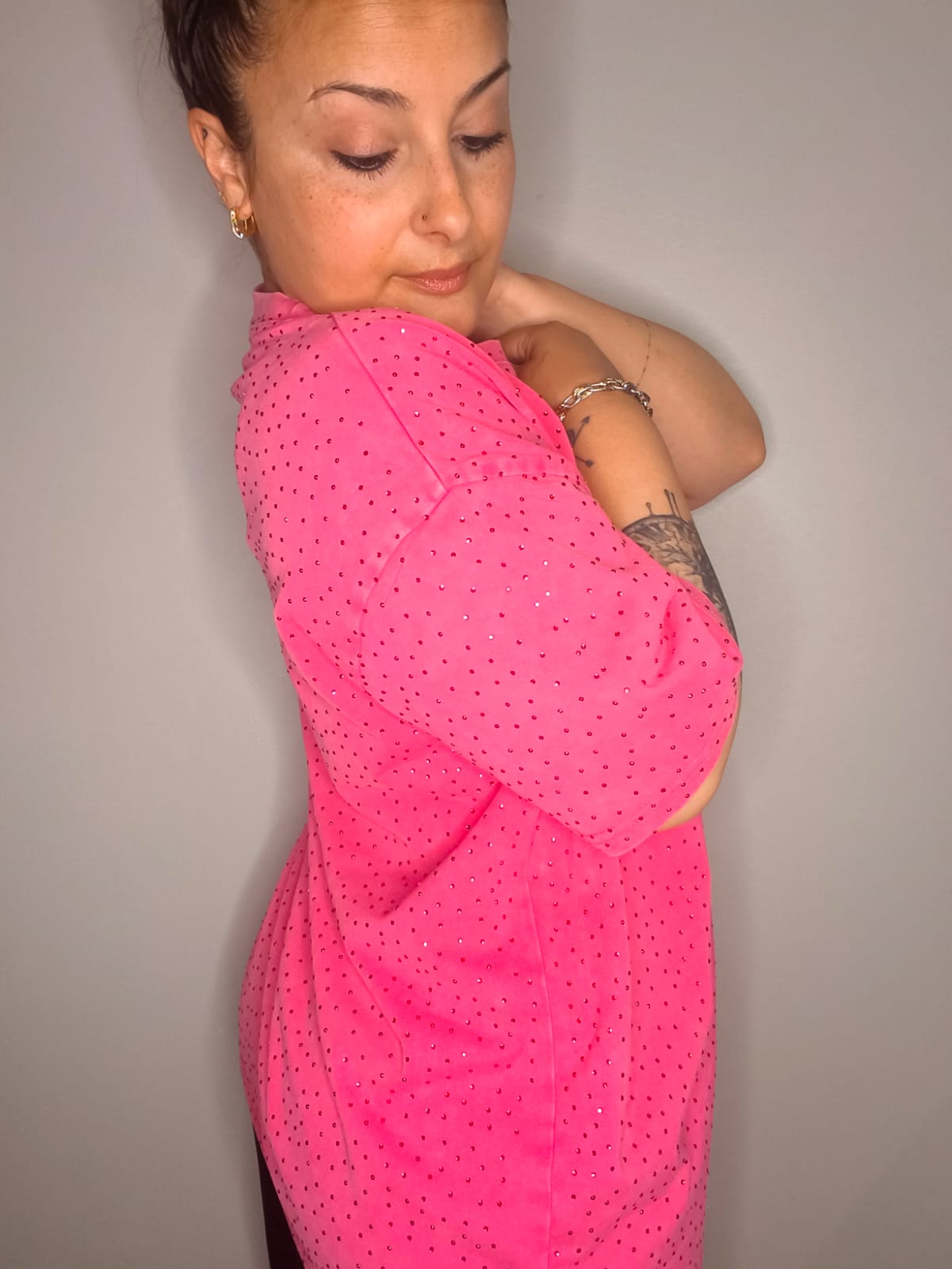 Camiseta Queen Strass Fucsia - Over