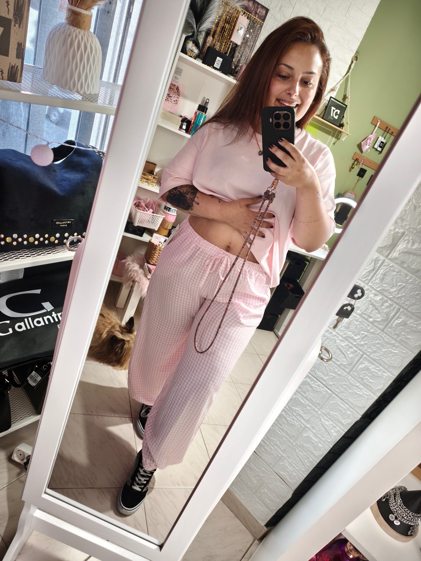 Pantalón Globo Vichy - Rosa