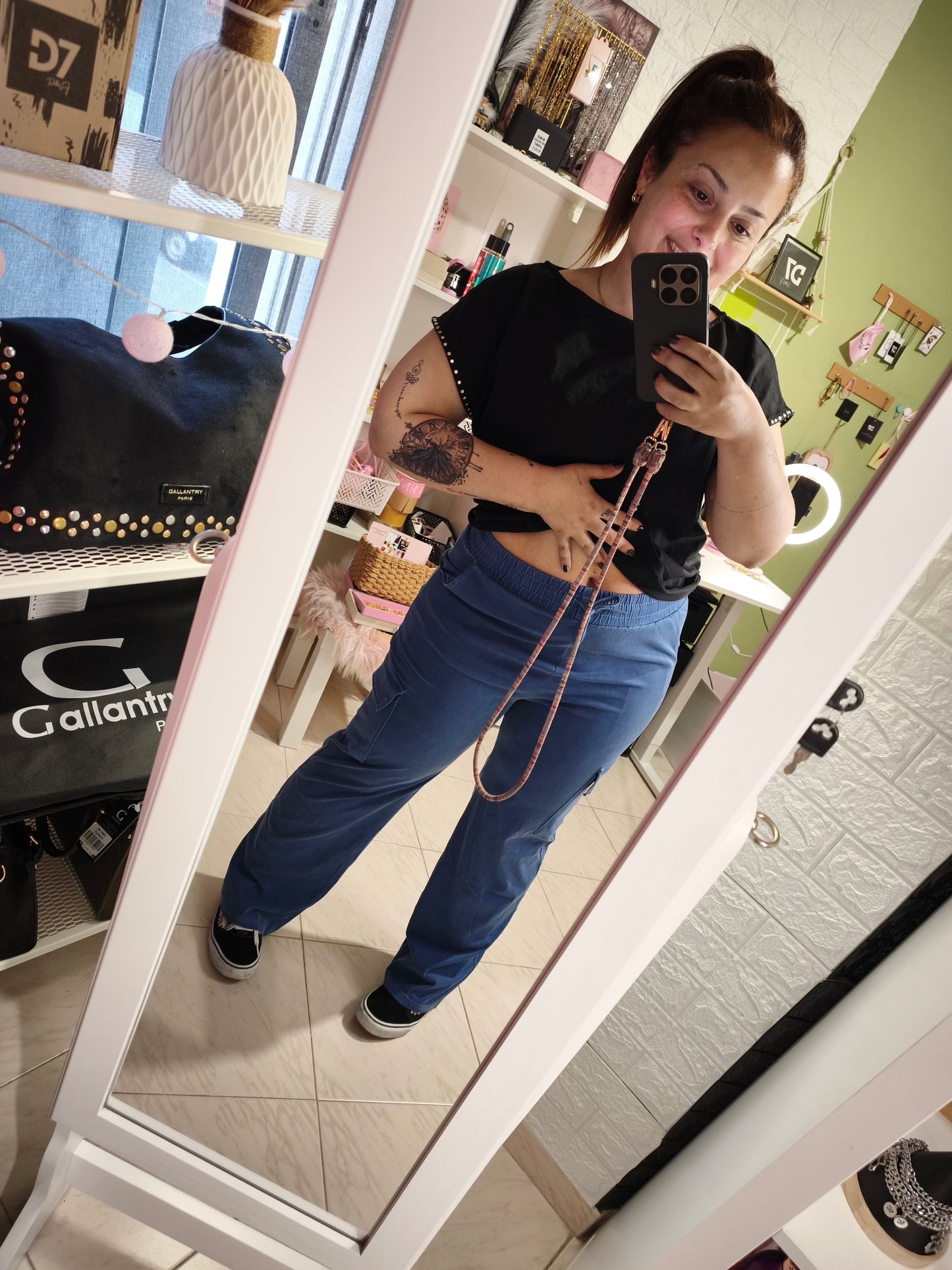 Jeans Fluidos Cargo - Azul Oscuro
