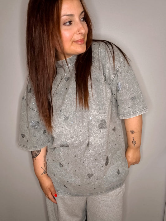 Camiseta CORA OVER STRASS - GRIS
