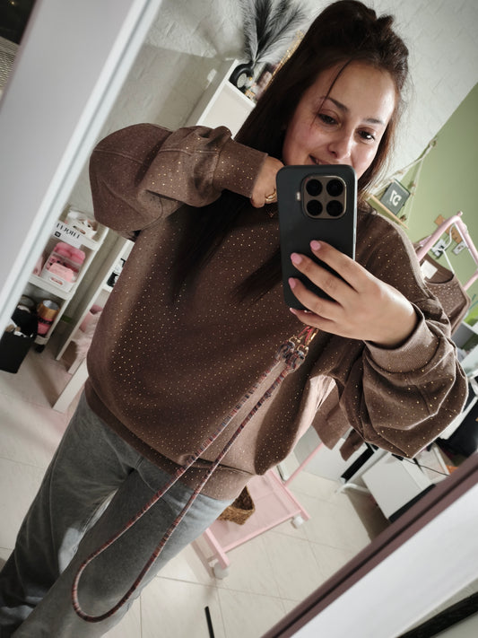 Sudadera Queen Strass Marrón Lavado