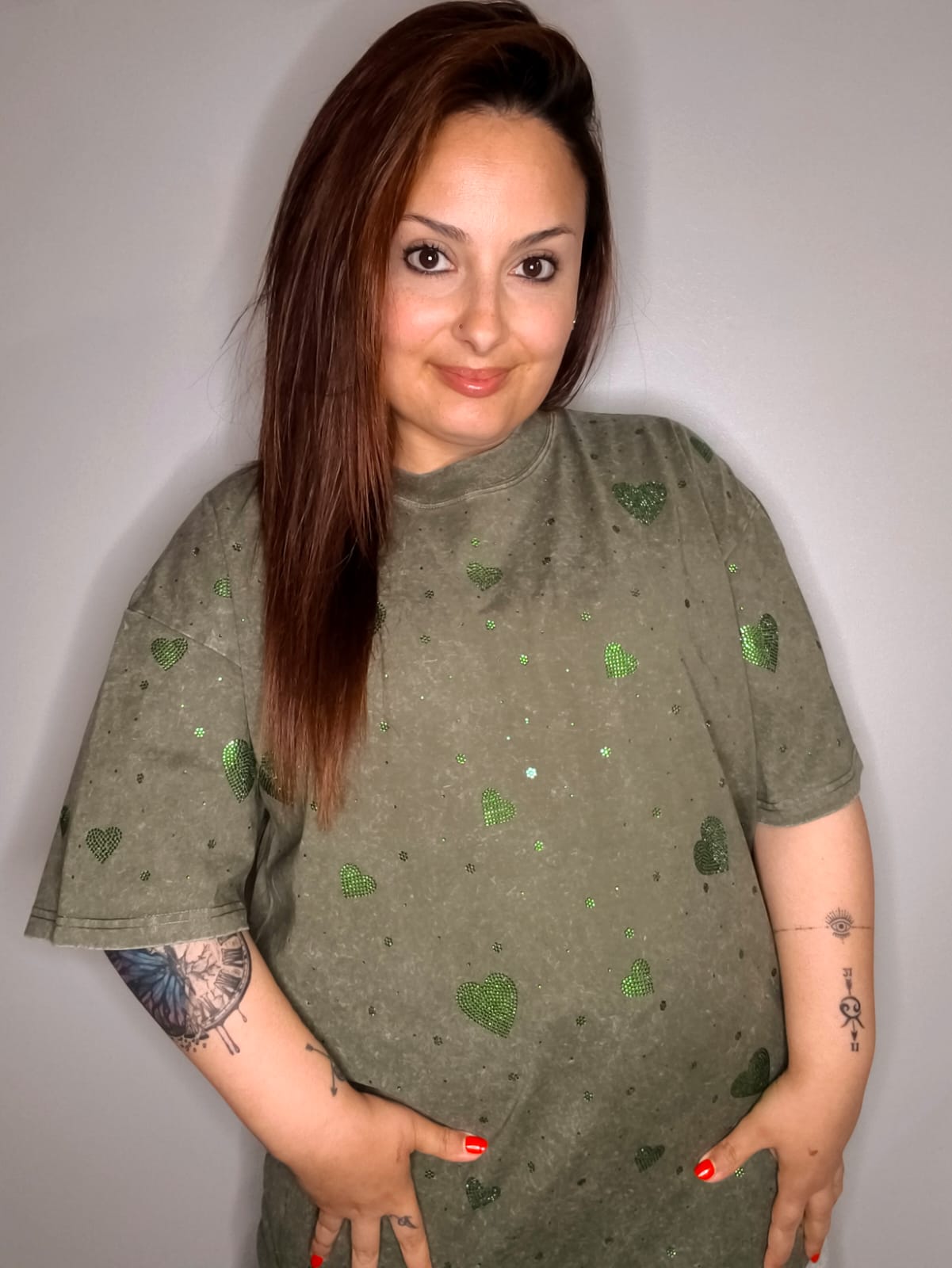 Camiseta CORA OVER STRASS - ARMY