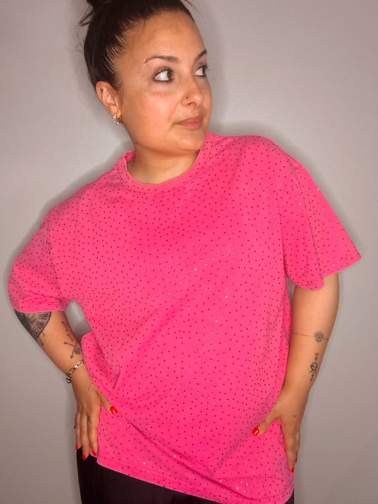 Camiseta Queen Strass Fucsia - Over