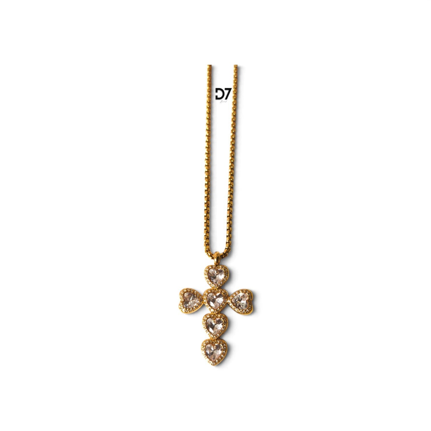Collar Corazones Cruz Oro
