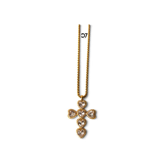Collar Corazones Cruz Oro