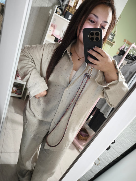 Camisa Golden Lino & Strass