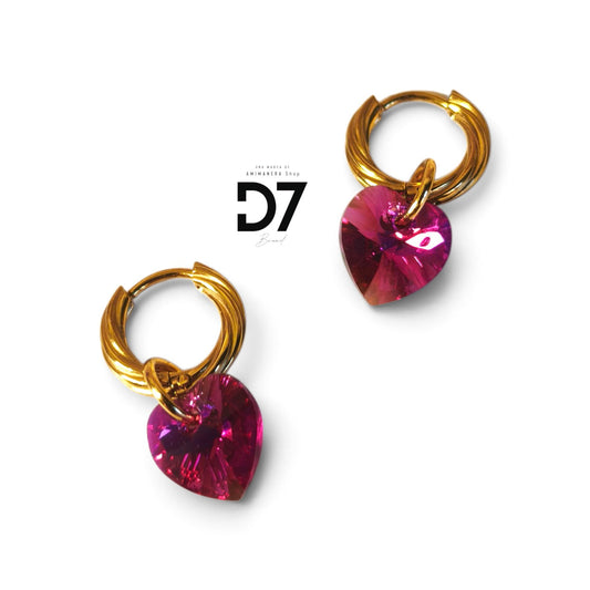 Pendientes Yasmin Fénix Oro 🐦‍🔥 Swarovski Fucsia