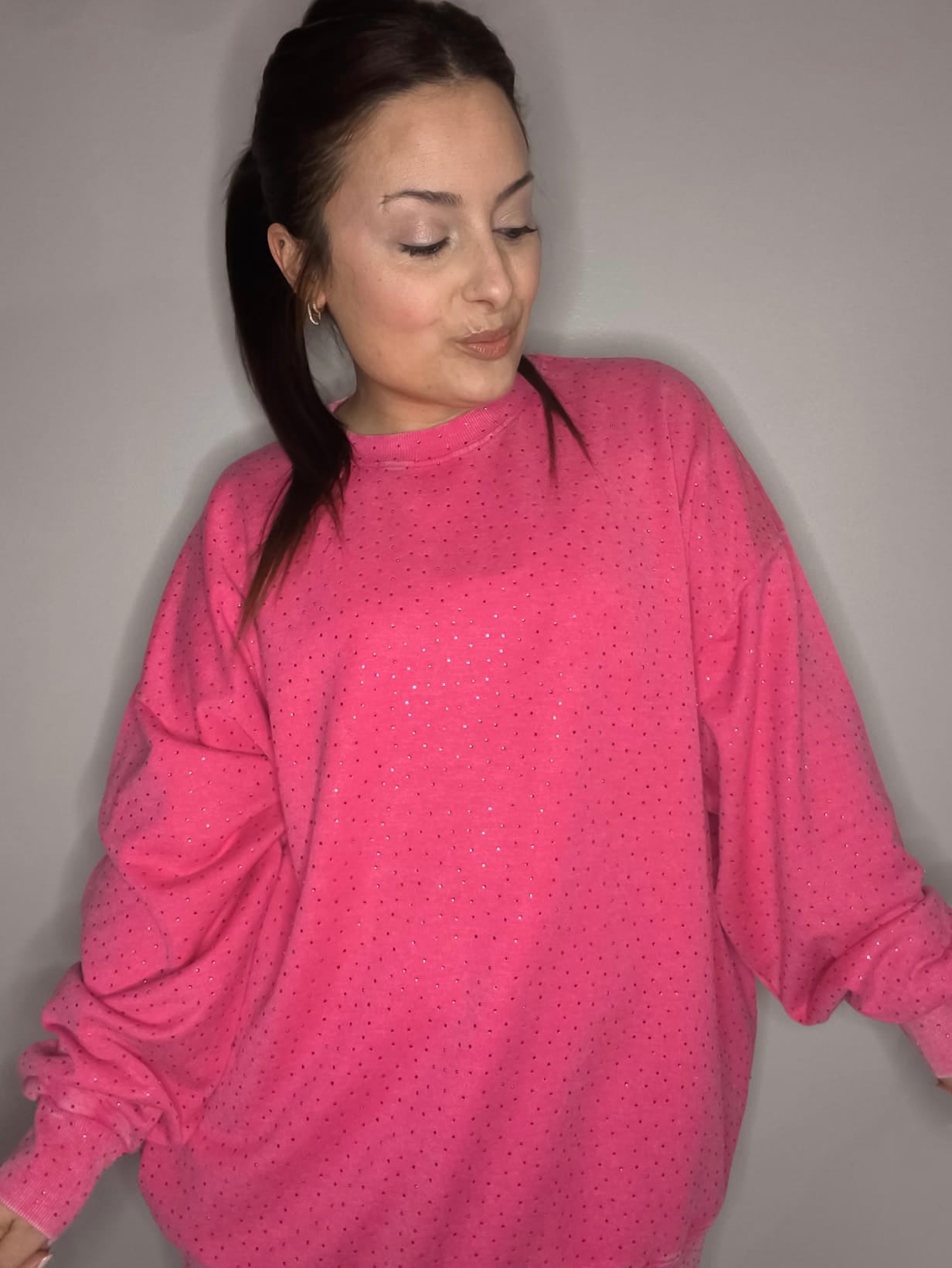 Sudadera Queen Strass Fucsia