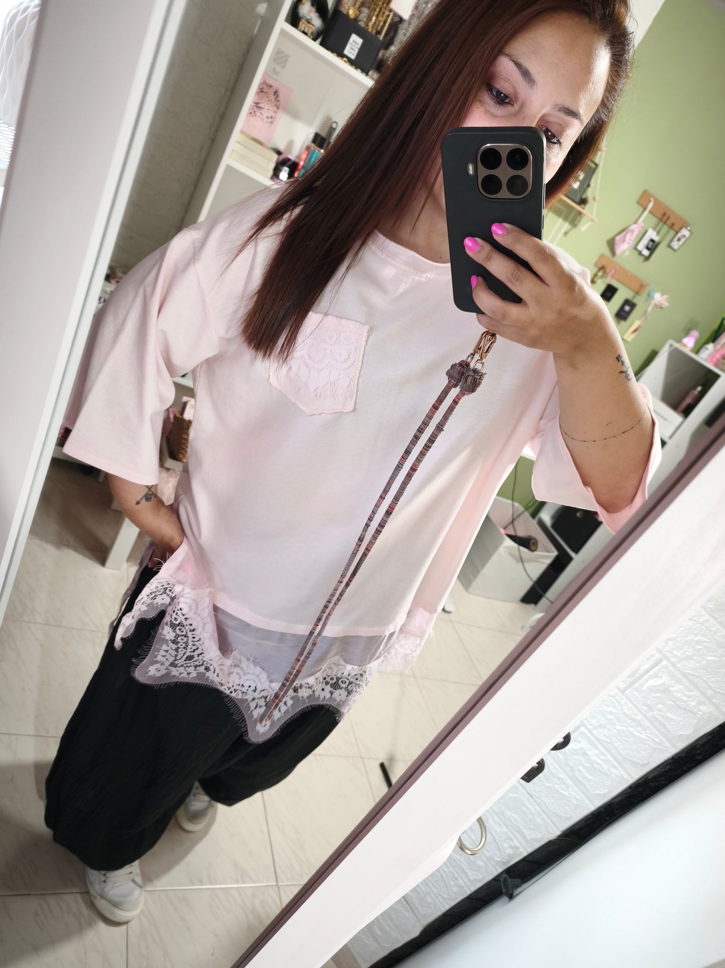 Camiseta Ibiza Encaje Rosa